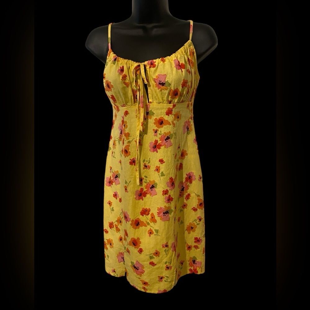 Juniors sundress Floral Ruched Linen Floral Print Dress Adj. Straps NWOT XXS - Picture 4 of 12